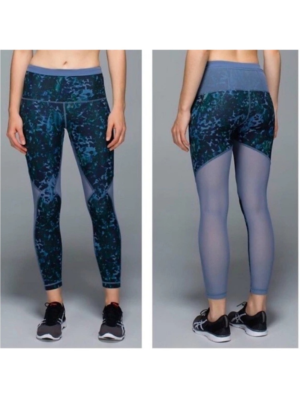 Lululemon Running In The City 7/8 Tights Blue Mesh Floral Backdrop Size 10